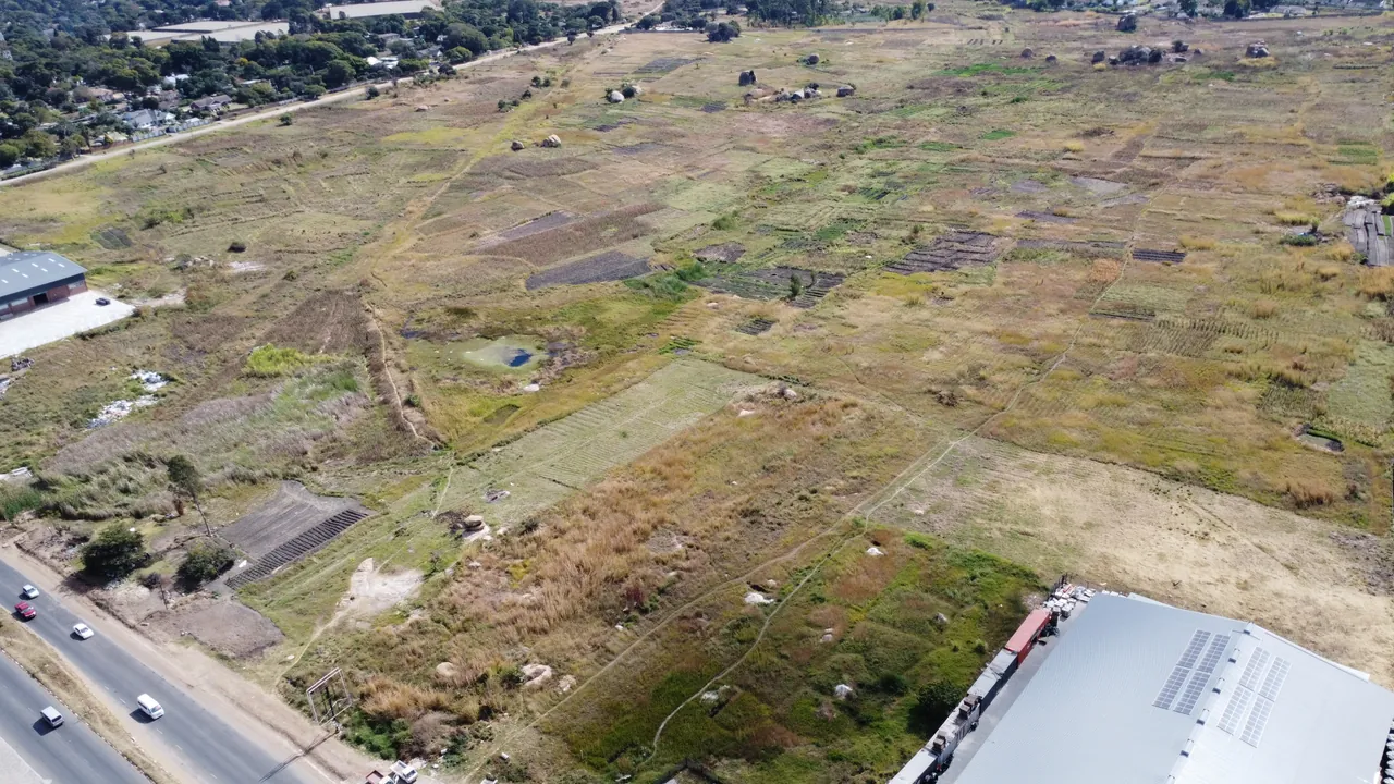 The internal-road frontage seen from the air.